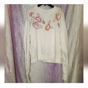 7 For All Mankind Crew Neck Long Sleeve Embroidered White Sweater M